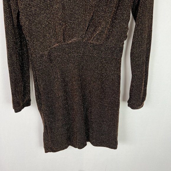 MNG Mango Metallic Gold Black Long Sleeve Mini Dress Size XS EUC W2572 - Picture 13 of 13